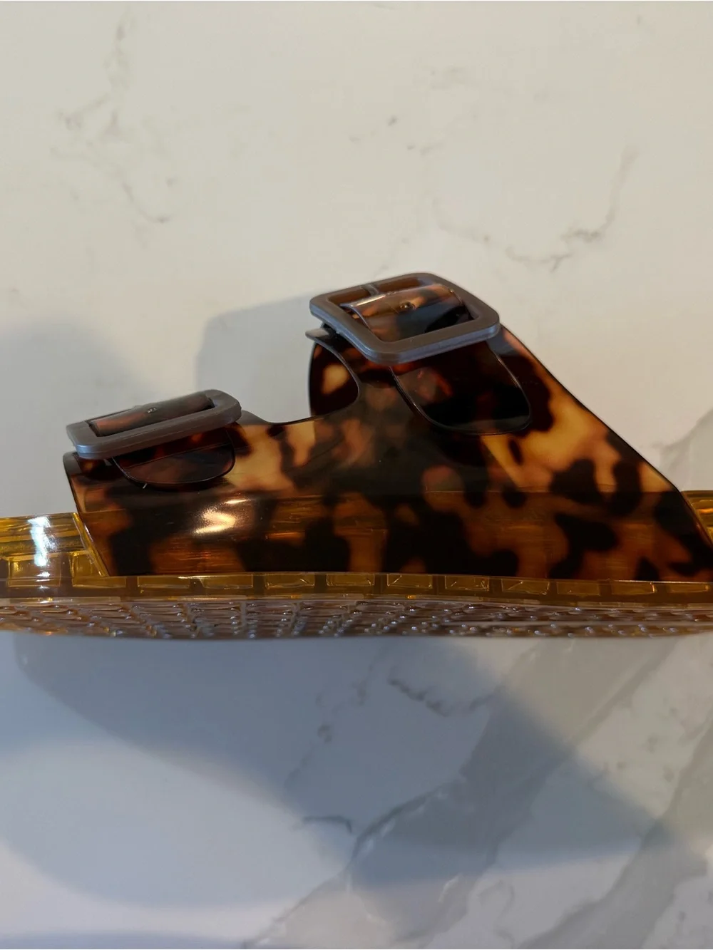Dolce Vita Tortoiseshell Brown Clear Buckle Slide Sandals